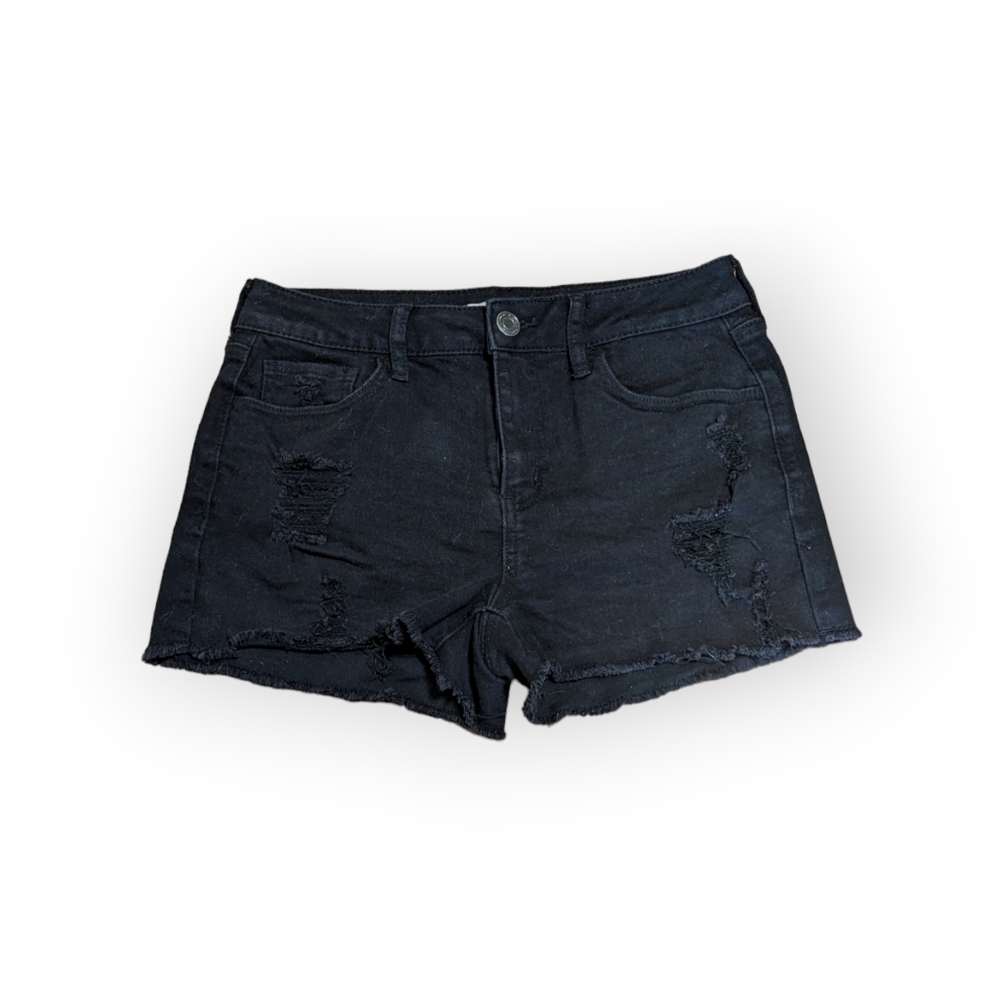 high rise distressed cut off black jean shorts